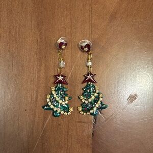 Festive Christmas Tree Earrings with Red Stars